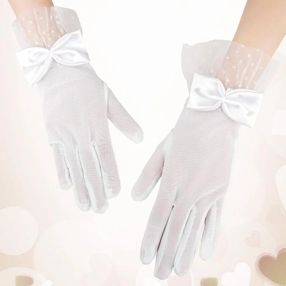 Women's White Bow Short Lace Veil Feather Derby Tea Party Elegant Gloves Styles